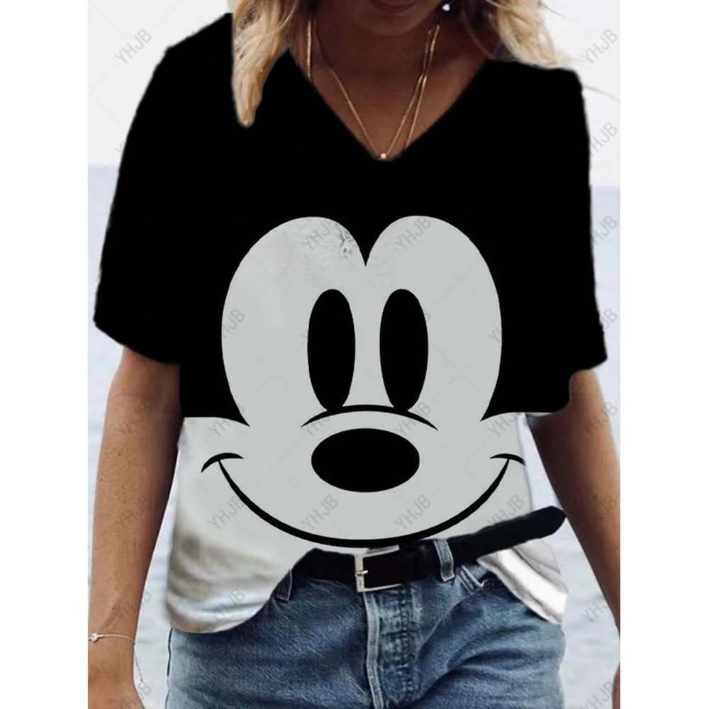 

Women's Disney Mickey Mouse Minnie Mouse 3D Print T Shirt Loose Short Sleeve T Shirt Top Fashion Ladies Boho V Neck 3D T Shirt