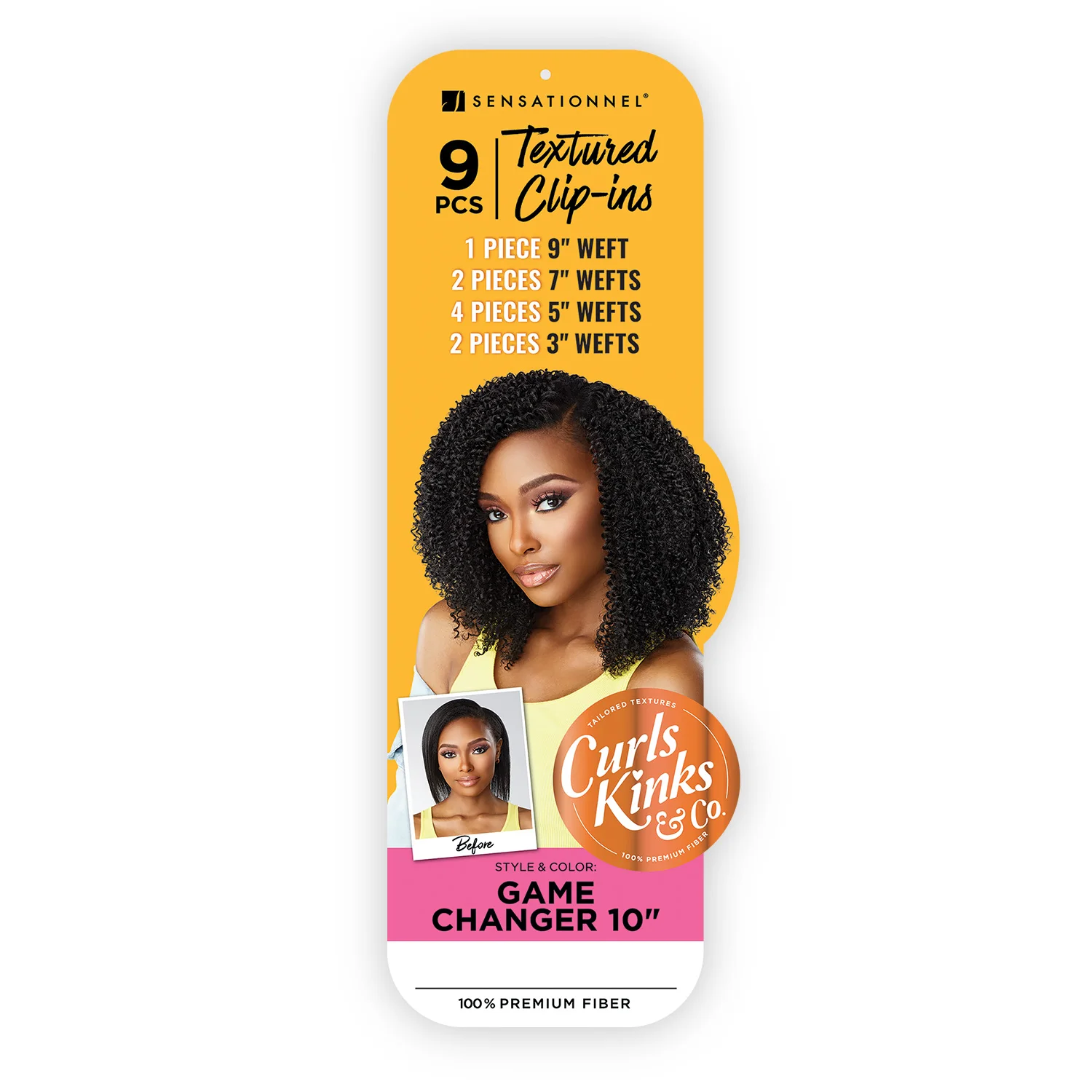 Sensationnel مشبك صناعي مزخرف منسوج لتجعيد الشعر Kinks N Co Game Changer 10 بوصة (9 قطع)