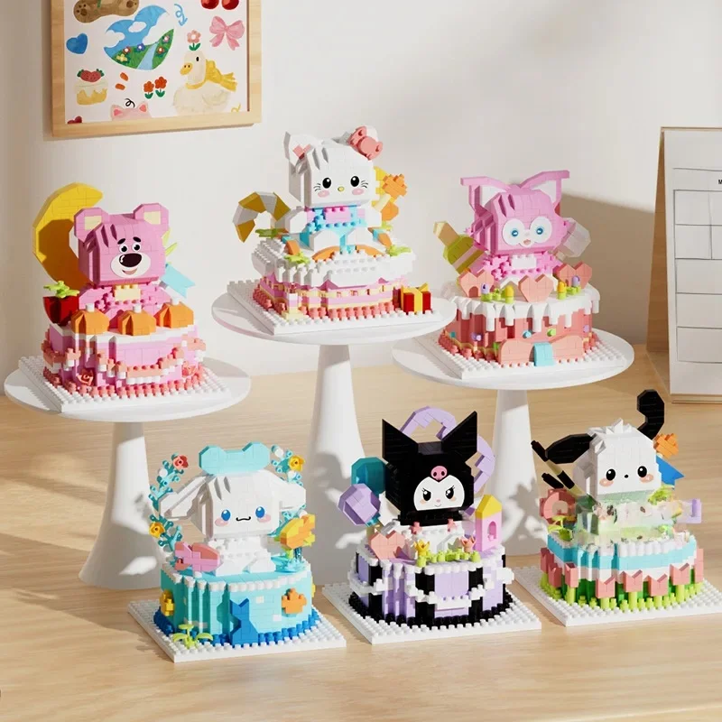 Sanrio – bloc de construction de gâteau Pochacco Lina Belle Lotso cannelle Kuromi Hello Kitty, modèle 3D assemblé, Mini briques, jouets figurines