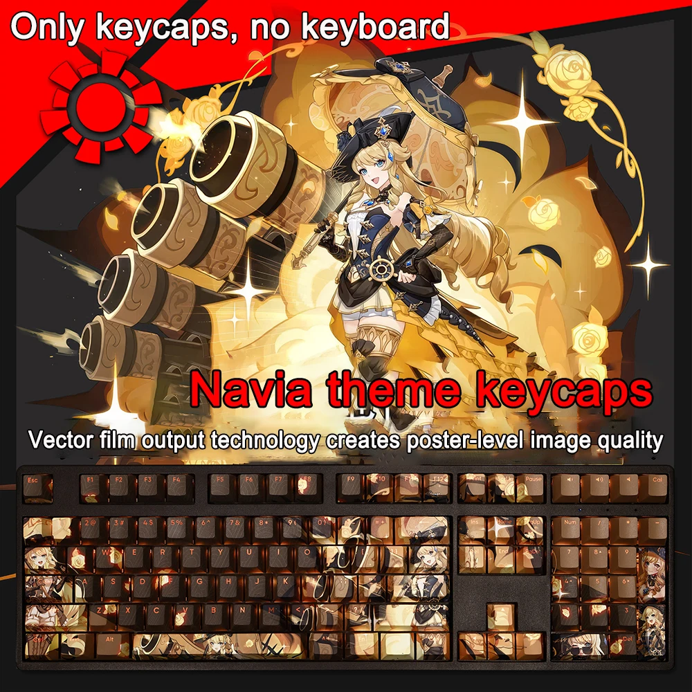 

108 Keys/set Genshin Impact Keycaps Navia Keycaps PBT Dye Subbed Keycaps Cherry Profile Anime Gaming Key Caps For ANSI 61 87 104