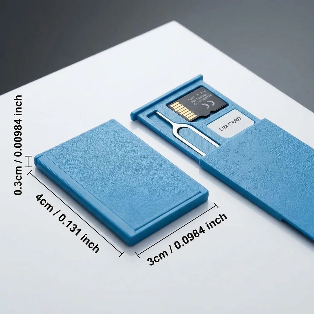 (Blue) SIM Card Storage Case with Eject Pin Slim Slide Box Holder for Nano SIM Micro SD TF Memory Card Travel Organizer