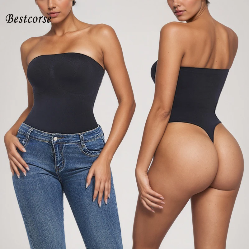 

Seamless Strapless Tummy Control Shapewear Bodysuit Top For Women Body Shaper Thong Slim Waist Tube Bodycon Slimming Body Suit