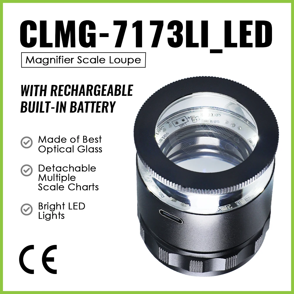 Rechargeable 10x Magnification Scale Jewelers Loupe 6 LED Optical Magnifying Glass Lens for Coins, Stamps, Jewelry, Gem, Stone,
