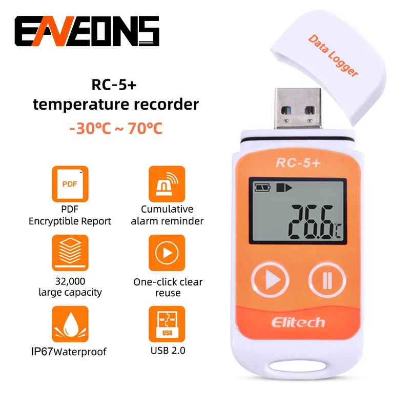 RC-5/RC-5+ USB Digital Temperature Data Logger PDF High Accuracy Reusable Temp Recorder 32000 Points for Cold Chain Transport