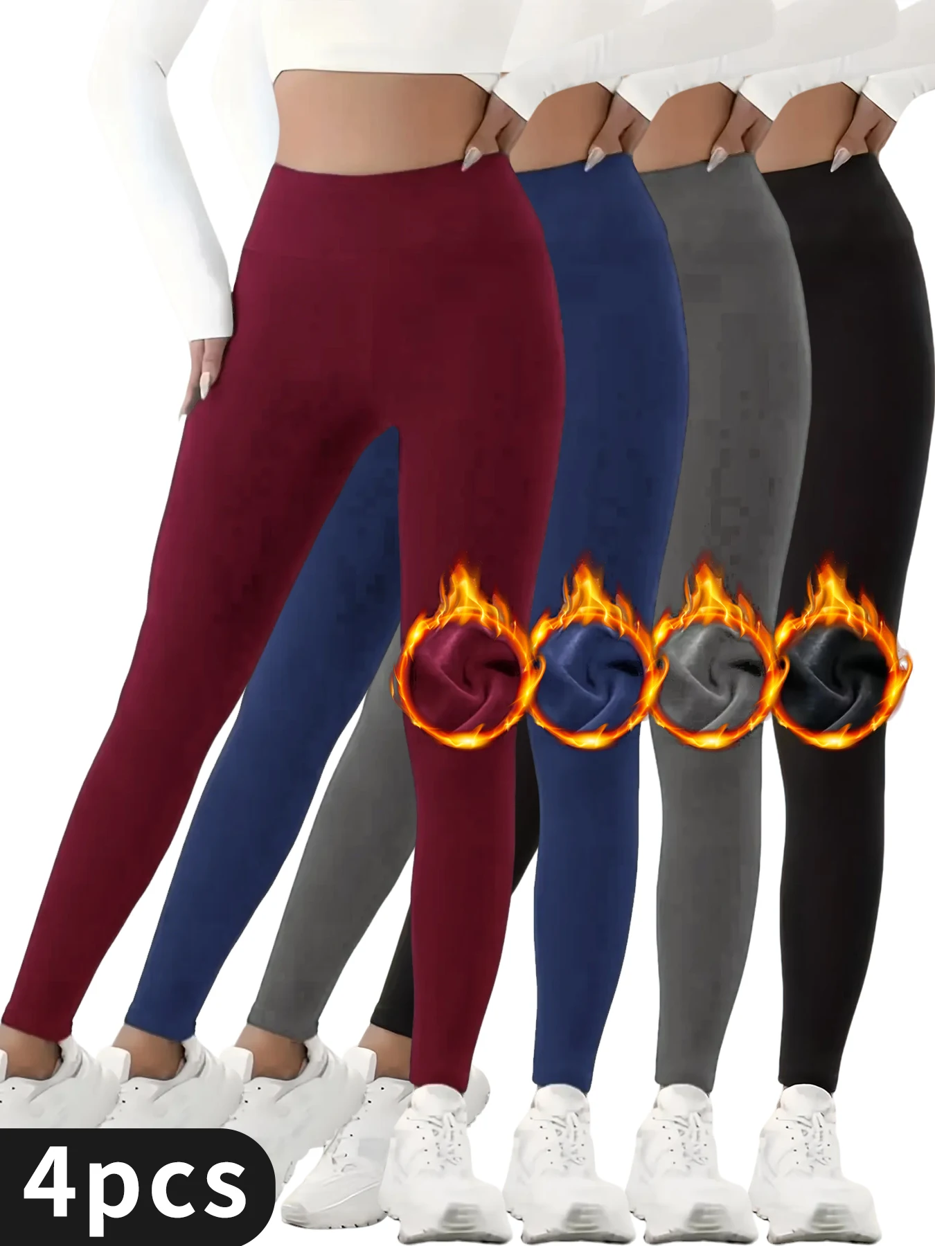 

4Pack Fleece Lined Leggings With Pockets For Women High Waisted Thermal Winter Warm Yoga Pants For Workout Running