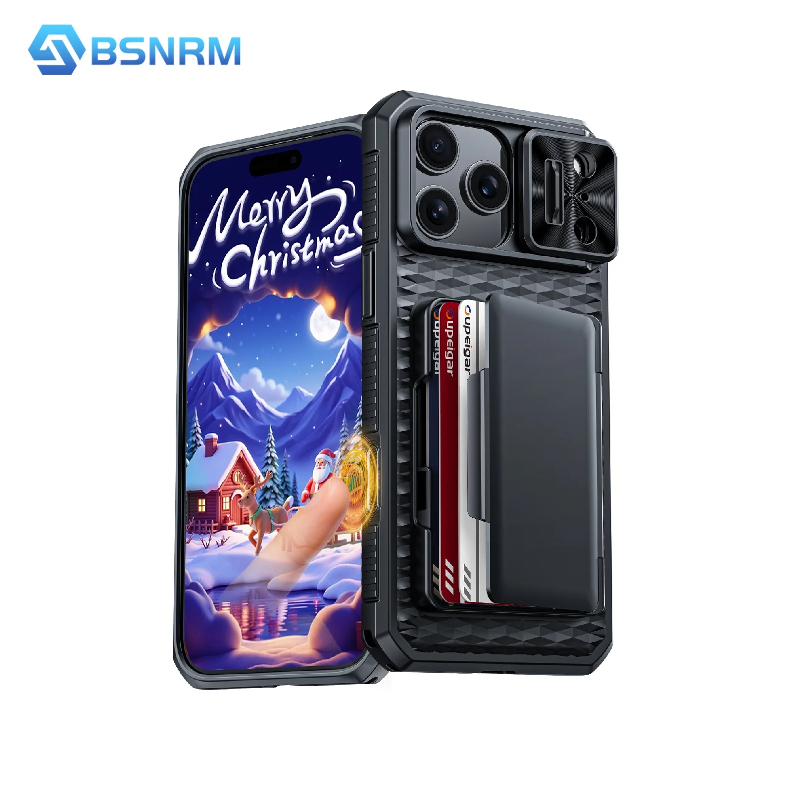 

Рождественский подарок, чехол для iPhone 17 Pro/17 Pro Max, защитный чехол для всего тела с держателем для карт (4 карты), чехол для камеры и подставка, черный