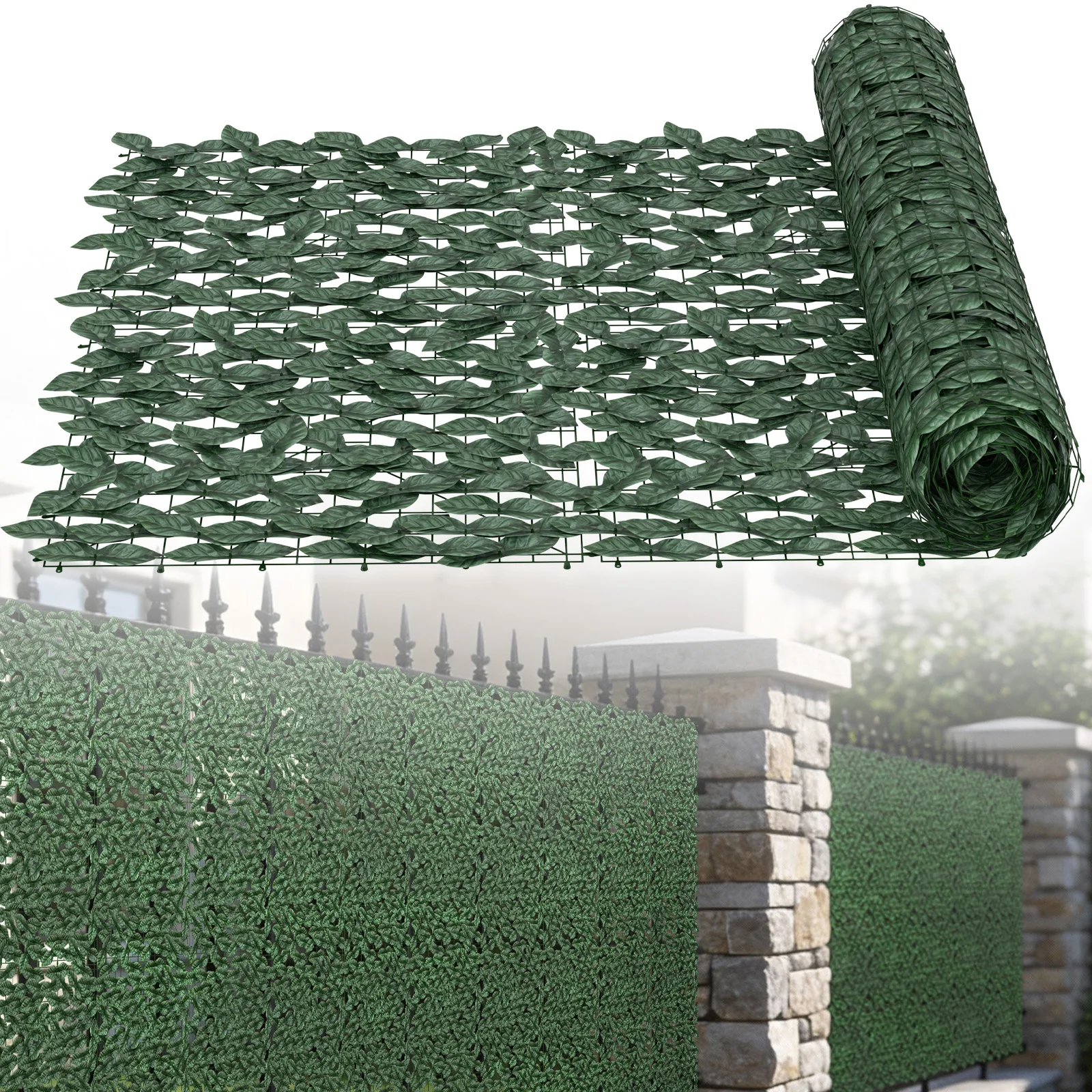 Brise-vue artificiel en lierre, couverture de clôture résistante aux UV et aux intempéries, haie artificielle extensible pour balcon, jardin et terrasse, vert