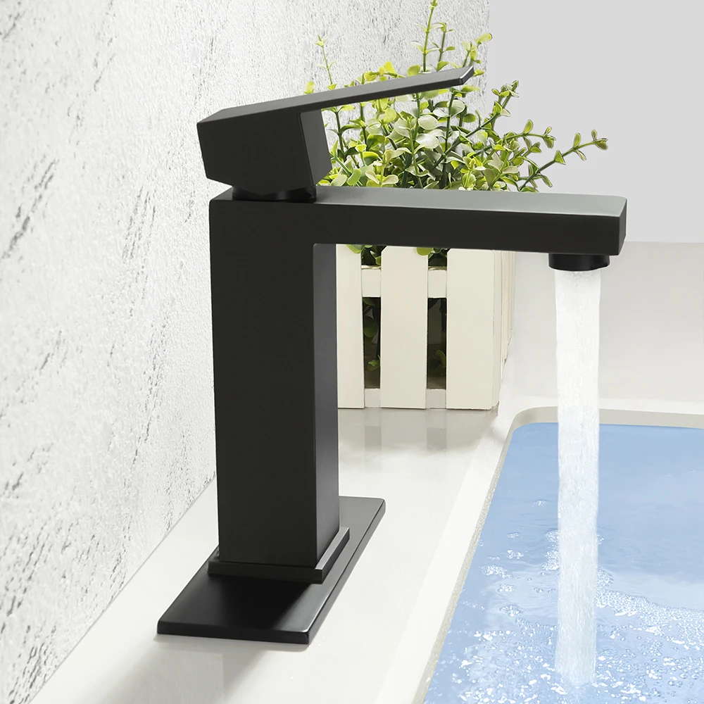 

SKOWLL Single Lever Basin Faucet Deck Mount Lavatory Faucet Modern Bathroom Faucet, Matte Black