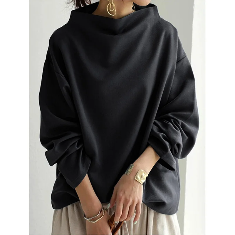 Tinaa Fashion Leisure Solid Color Long Sleeves Loose High-neck Sweater shirt for Going out Casual Simple Formal