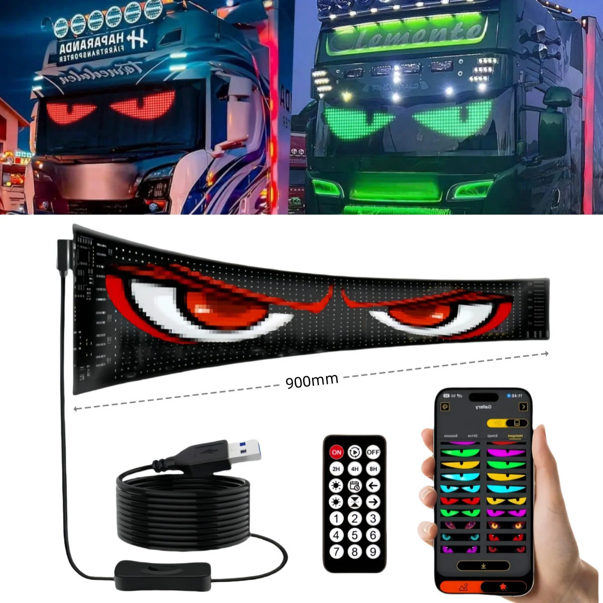 90cm Ultra-Thin Flexible Windshield Devil's Eyes LED Eyes APP Bluetooth Control DIY LED Matrix Pixel Board Car Window LED Screen