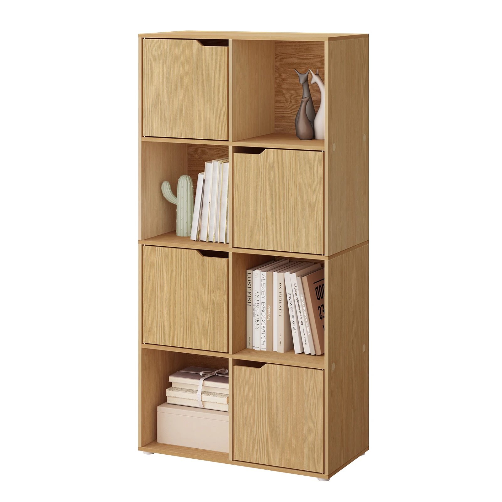 Standing Bookshelf with 4 Doors Bookcase with 8 Compartments Cube Magazine Office Storage Filing Shelf Organizer