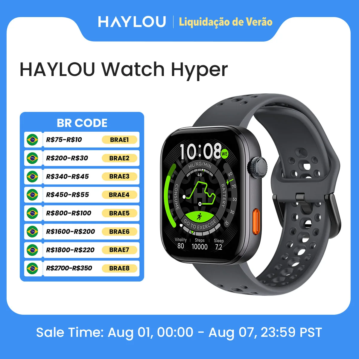 Relógio HAYLOU Hyper Smartwatch com Tela AMOLED de 1.97", Suporte a GPS de Dupla Banda, Bússola, Mapas Offline, Resposta a Mensagens, Smart Watch 5ATM
