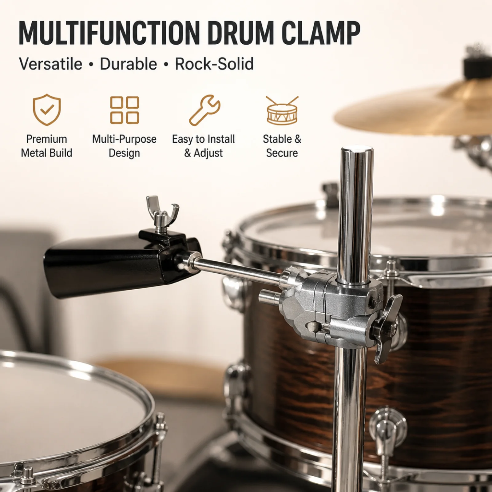 Drum Rack Clamp Adjustable Drum Rack Connector Hardware Long-Lasting Slim-Profile for Drummers, Live Performances