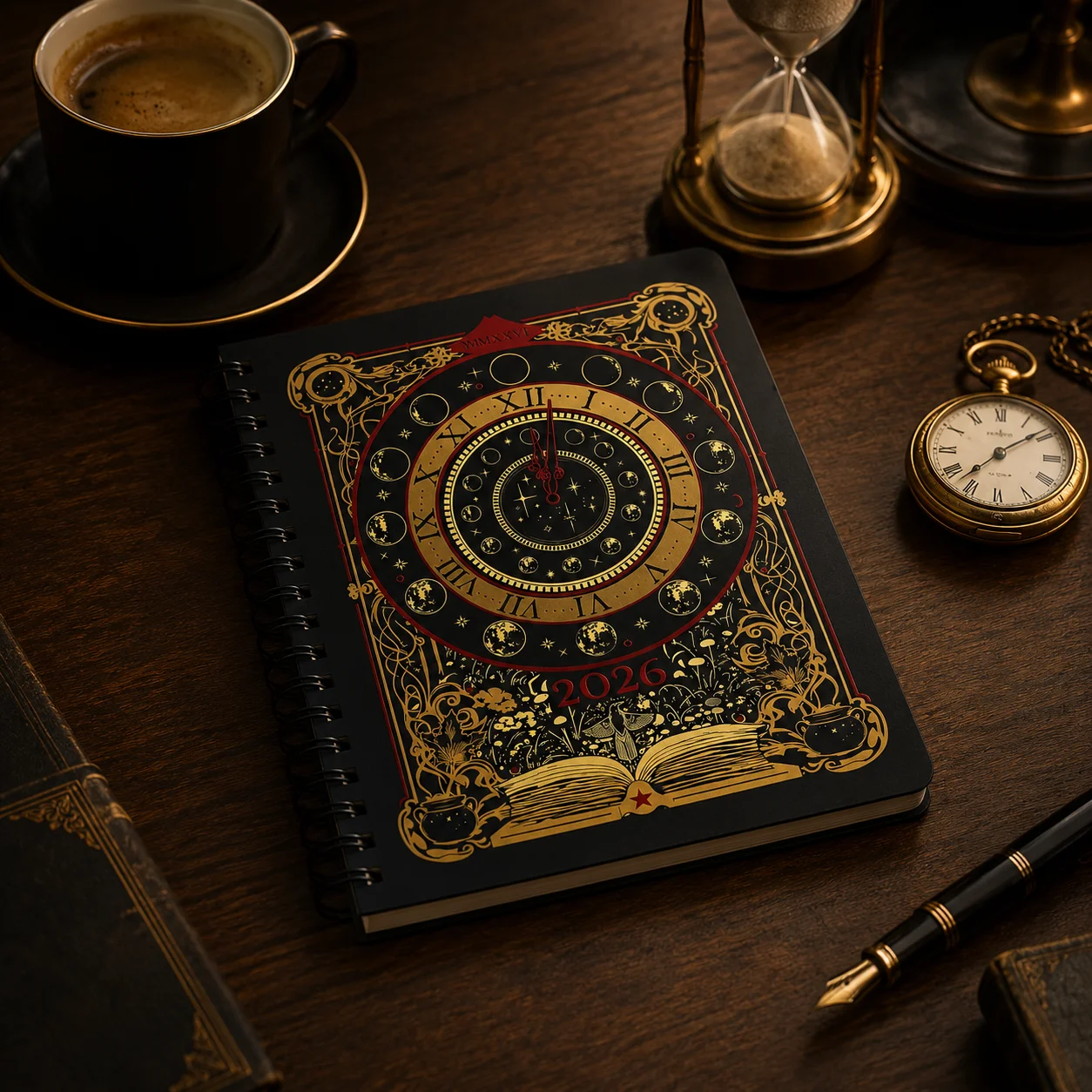 2026 Planner Daily Journal, Astrology Moon Phase Planner, Spiral Bound Celestial Notebook, Vintage Gothic Schedule Book