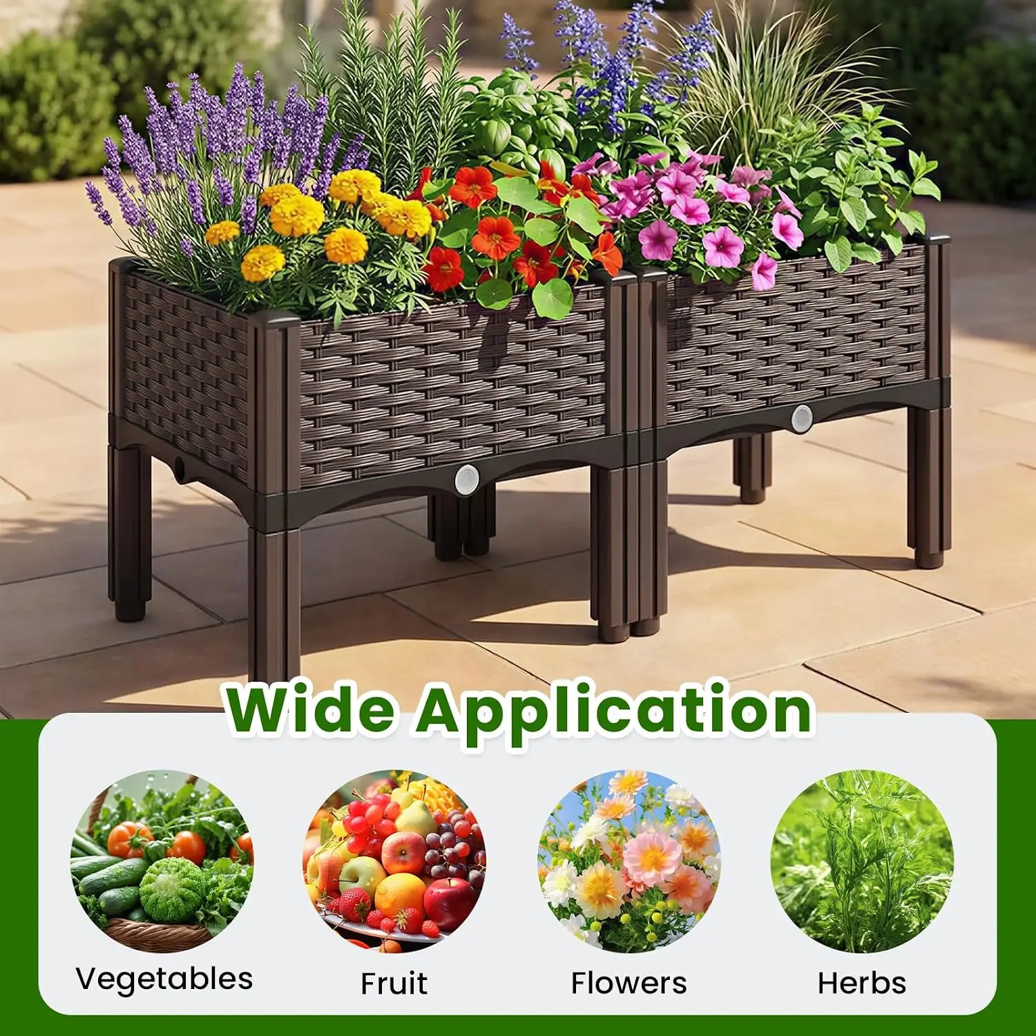 Elevated Raised Garden Bed, Splicable Plastic Planter Box with Drainage Holes, Outdoor Raised Growing Container for Flowers, Vegetables and Herbs, Great for Balcony, Patio and Backyard Garden image 6