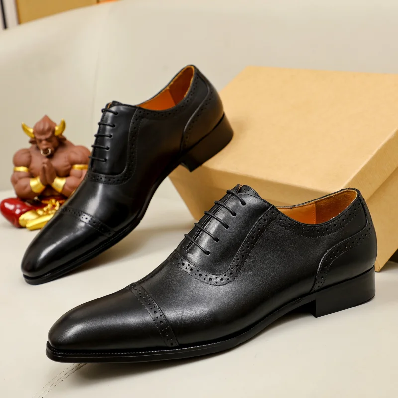 Sapatos de couro italiano masculino, Esculpido, Artesanal, Negócios, Formal, Luxo, Estilo britânico, Moda