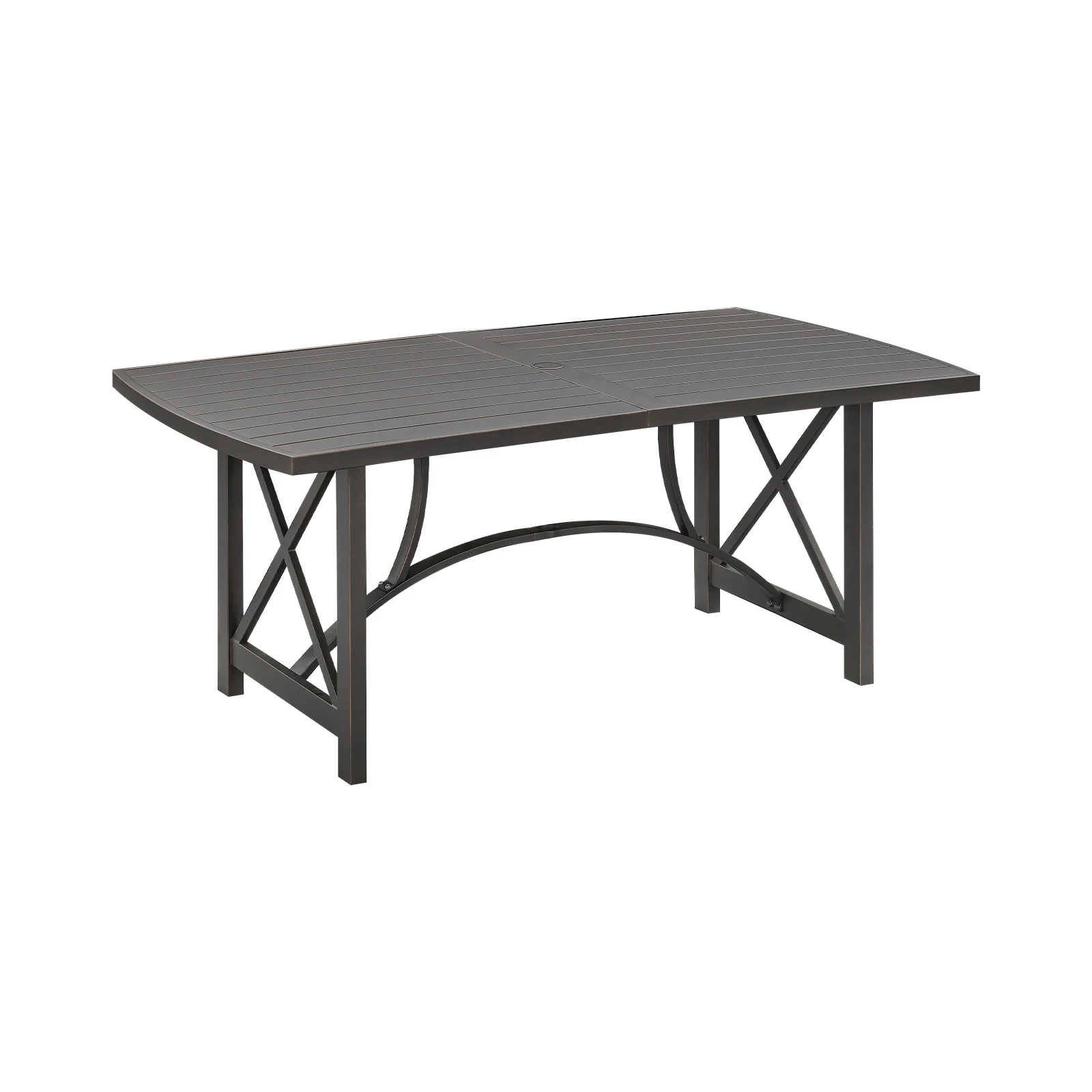 

SeeHill Gunmetal Aluminum Patio Dining Table for 6, 71.6"x36.4" Rectangular Table with Umbrella Hole, Outdoor Use