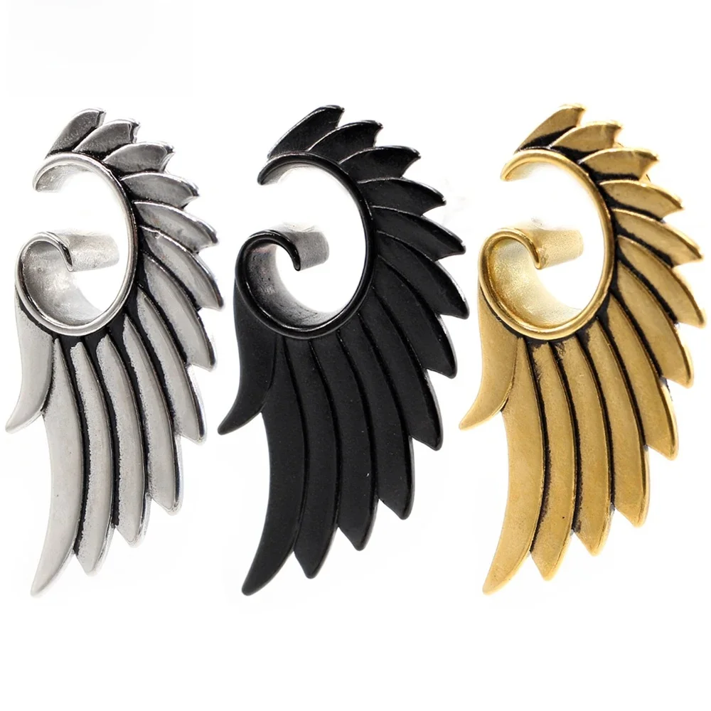 Alisouy 2 szt. 8-25mm Stal Nierdzewna Spiralne Skrzydła z Piórami Tunele do Uszu Rozpychacze Ekspandery Rozciągacze Kolczyki Piercing Biżuteria do Ciała — zdjęcie 2