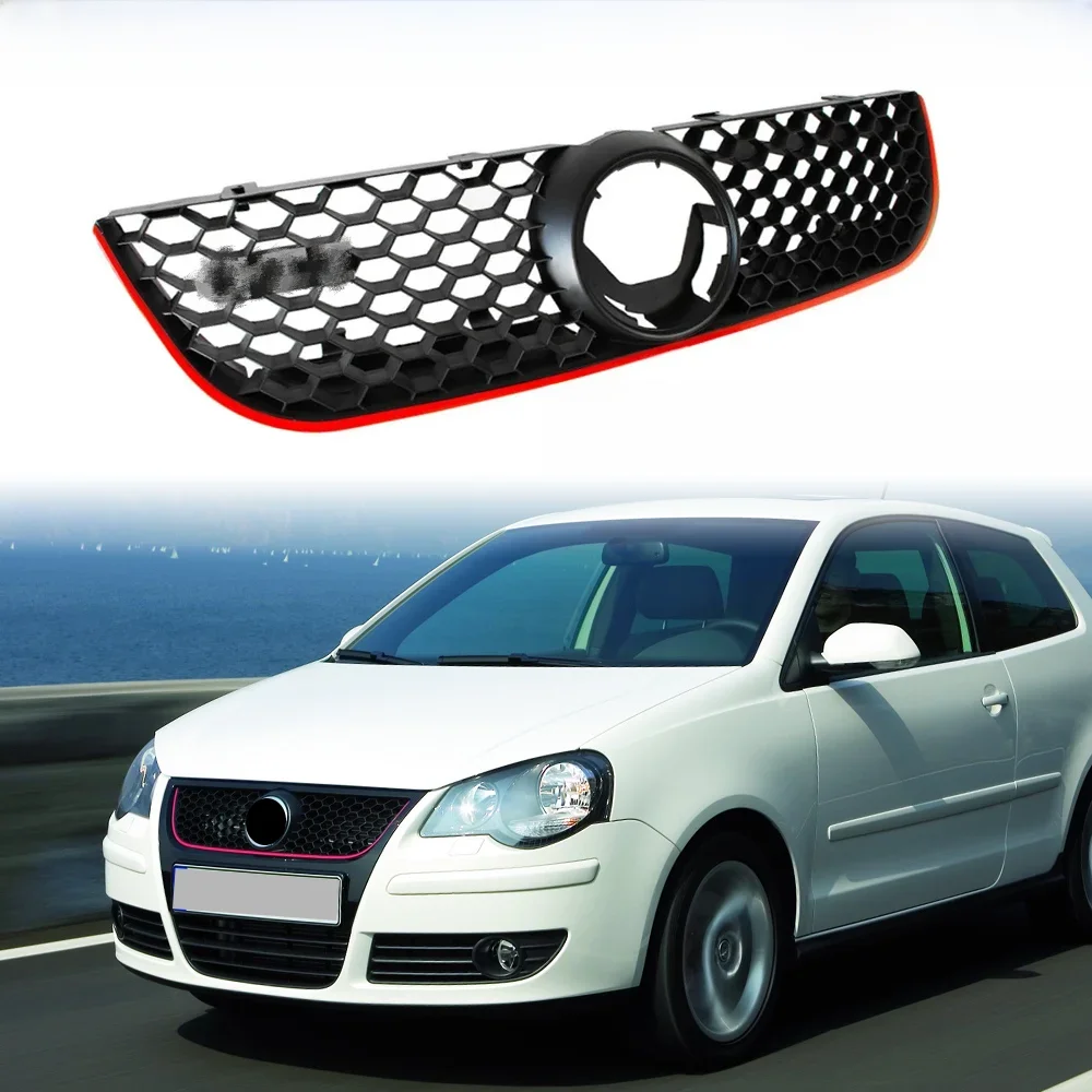 Gti Stijl Auto Voorbumper Centre Grill Grill Grille Voor Volkswagen Vw Polo 2006 2007 2008 2009 Honingraat Mesh Grill - afbeelding 2