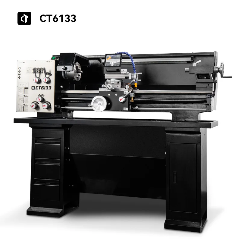 CT6133 High Precision Metal Lathe Horizontal Manual Lathe Machine with Digital Threading Geared Head Spindle