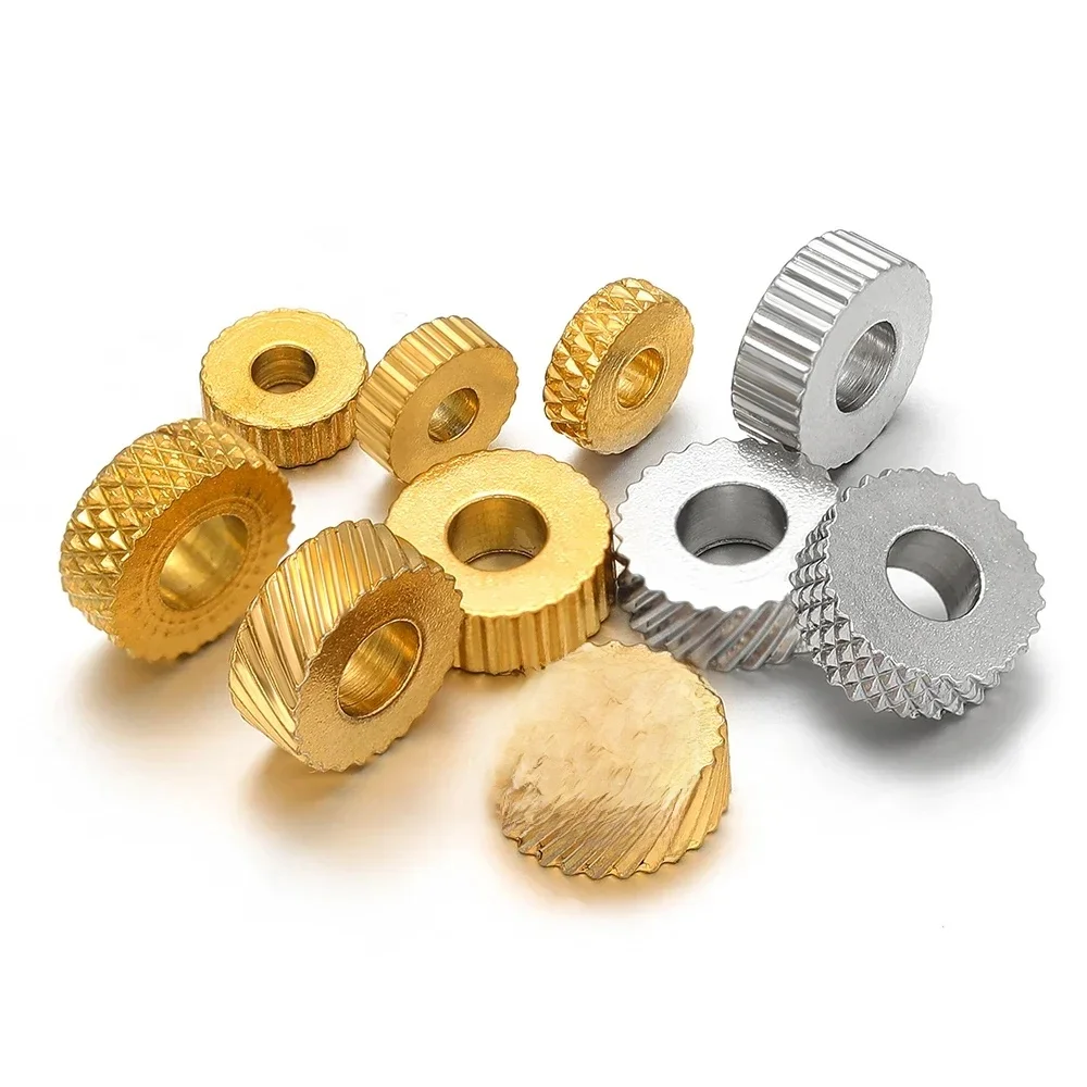 20 pièces en acier inoxydable Texture or perles d'espacement plates perle en vrac pour bracelet à bricoler soi-même collier fabrication de bijoux charme trouver 4/5/6/8mm