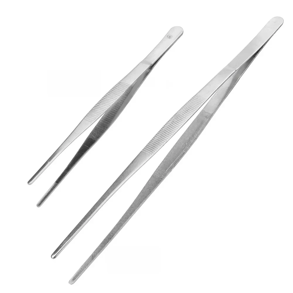 Pince à épiler droite à dents de 20CM/30CM, longue pince à aliments pour Barbecue en acier inoxydable, outil de cuisine de jardin domestique