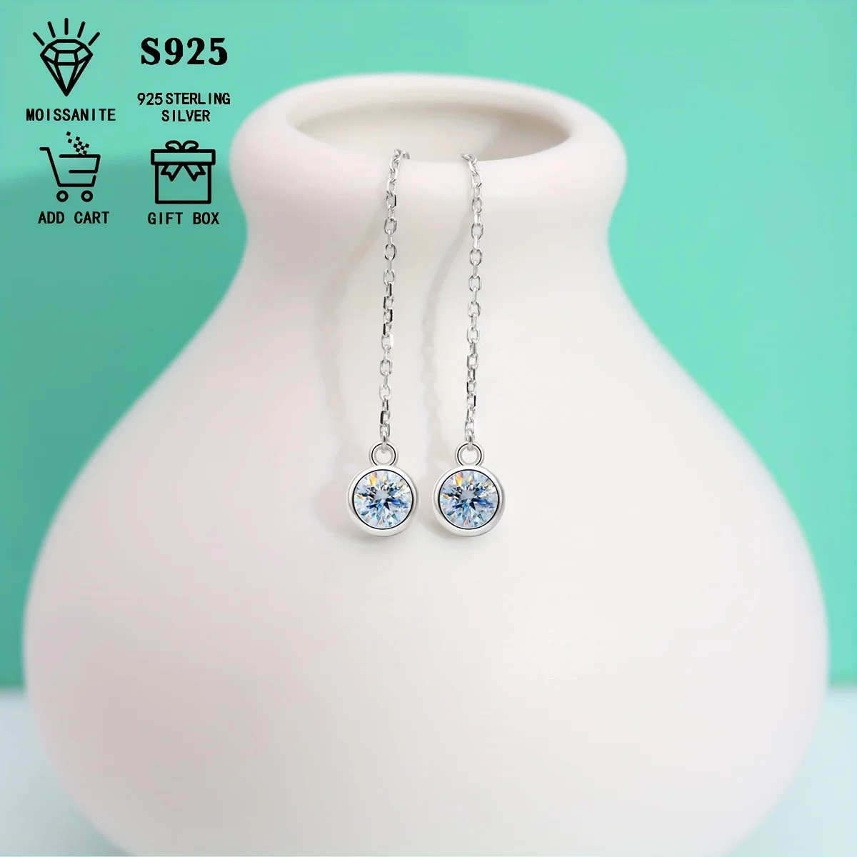

Sterling Silver S925 0.5ct*2/1ct*2 Moissanite Round Bubble Ear Wire Tassel Personalized Luxurious High Versatile Holiday Gift