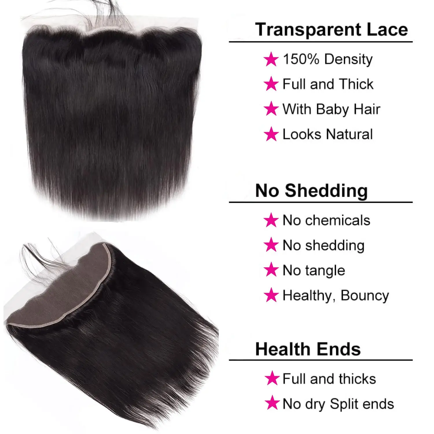 مستقيم 13x4 الدانتيل إغلاق أمامي الأذن إلى الأذن HD الدانتيل إغلاق أمامي جزء مجاني وصلات شعر مستقيمة