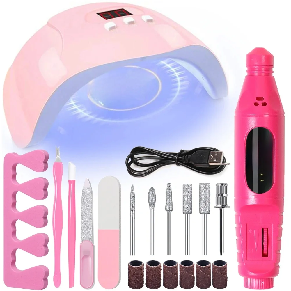 LINMANDA Kit d'art des ongles avec 54W UV 18 pièces lampe sèche-colle polisseuse dissolvant de peau morte séparateur de doigt manucure pédicure usage domestique