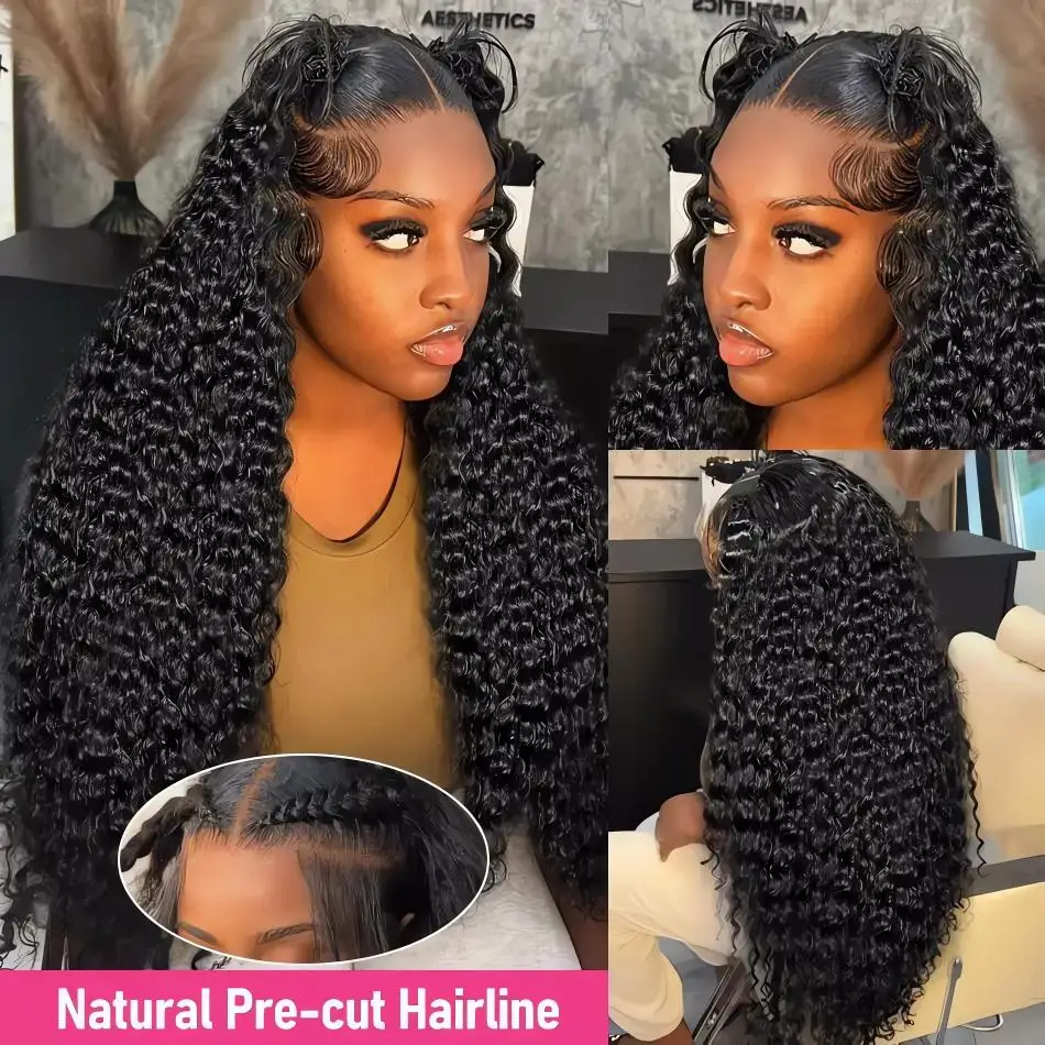 Perruque Lace Front Wig Deep Wave brésilienne bouclée, perruque HD, pre-plucked, 13x6, 30/40 pouces, pour femmes