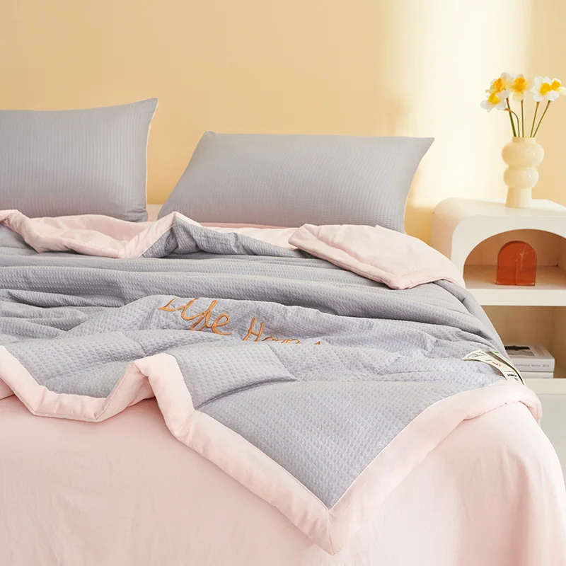 Double-sided Air Conditioner Comforter Solid Summer Quilt Blanket bed cover seersucker quilt single double bedding