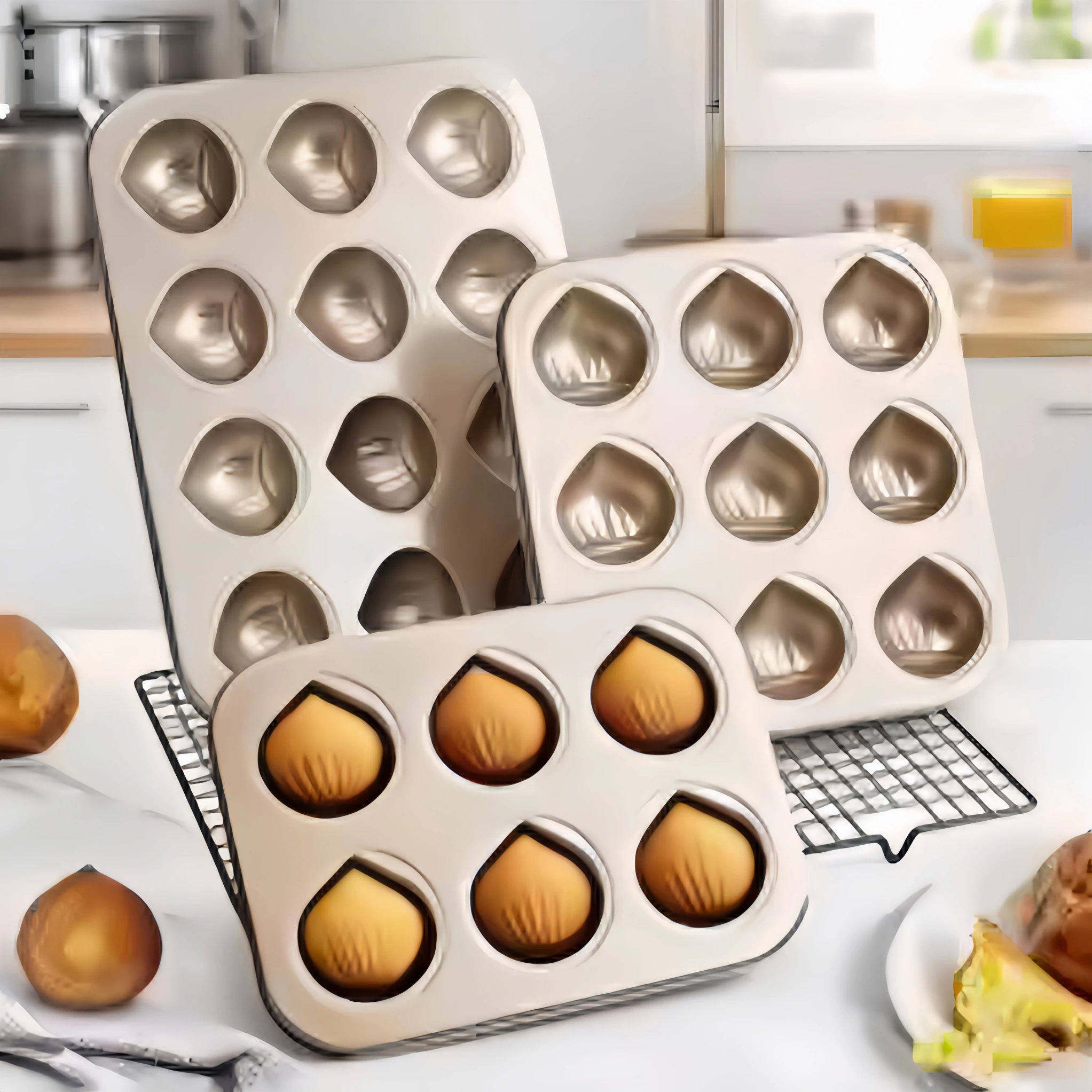 Chestnut-Shaped Baking Pan Mold Muffin Cake Butter Rice Cake Baking Tool Made of Carbon Steel Non-stick and Easy to Fall  Off