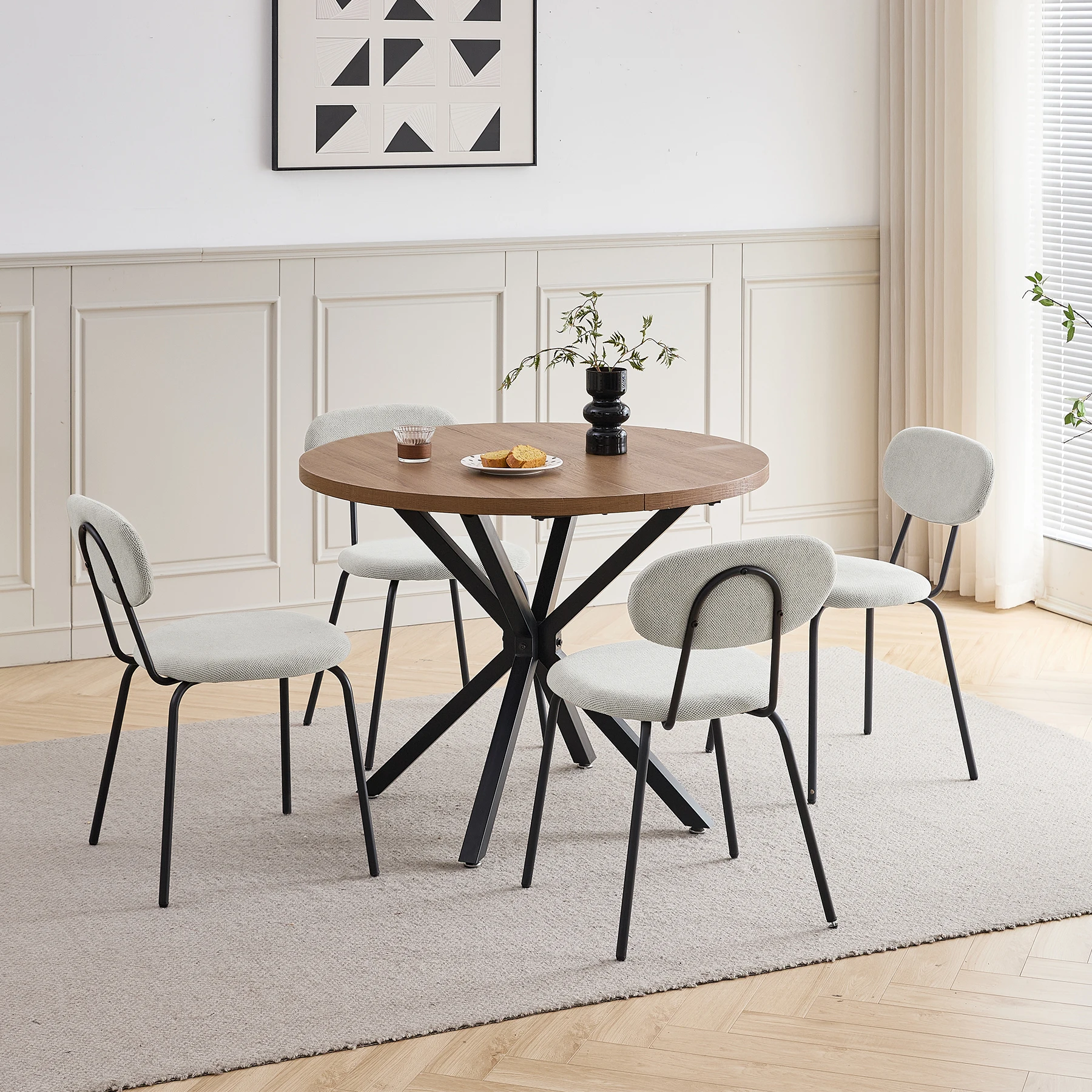 Set aus 4/6 nordischen Esszimmerstühlen mit Eisenbeinen, gepolstert, schlicht, hochwertig, stapelbar für Wohnzimmer/Wartezimmer/Bar/Restaurant – Detail 18