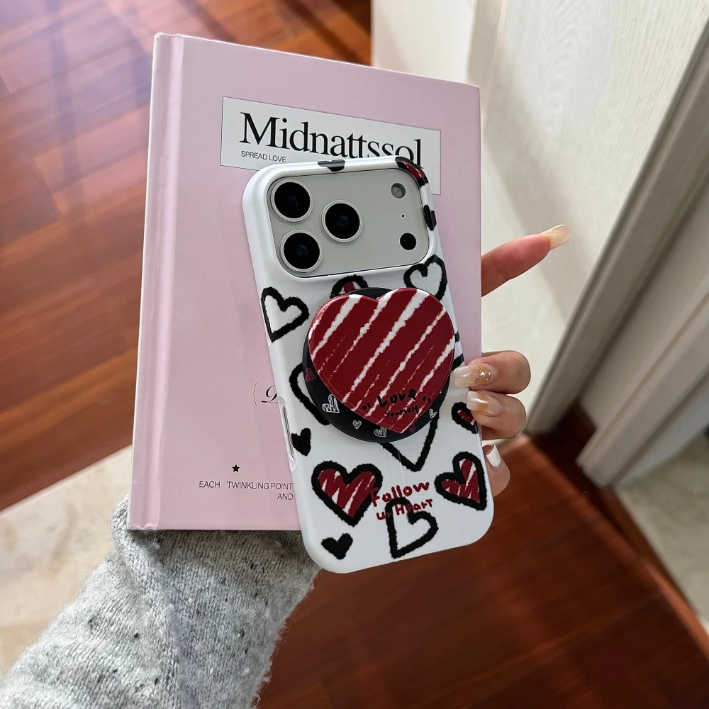 

Cute fun graffiti full screen love for magsafe holder phone case for iPhone 17 16 ProMax 15 Pro fundas Korea INS new shockproof