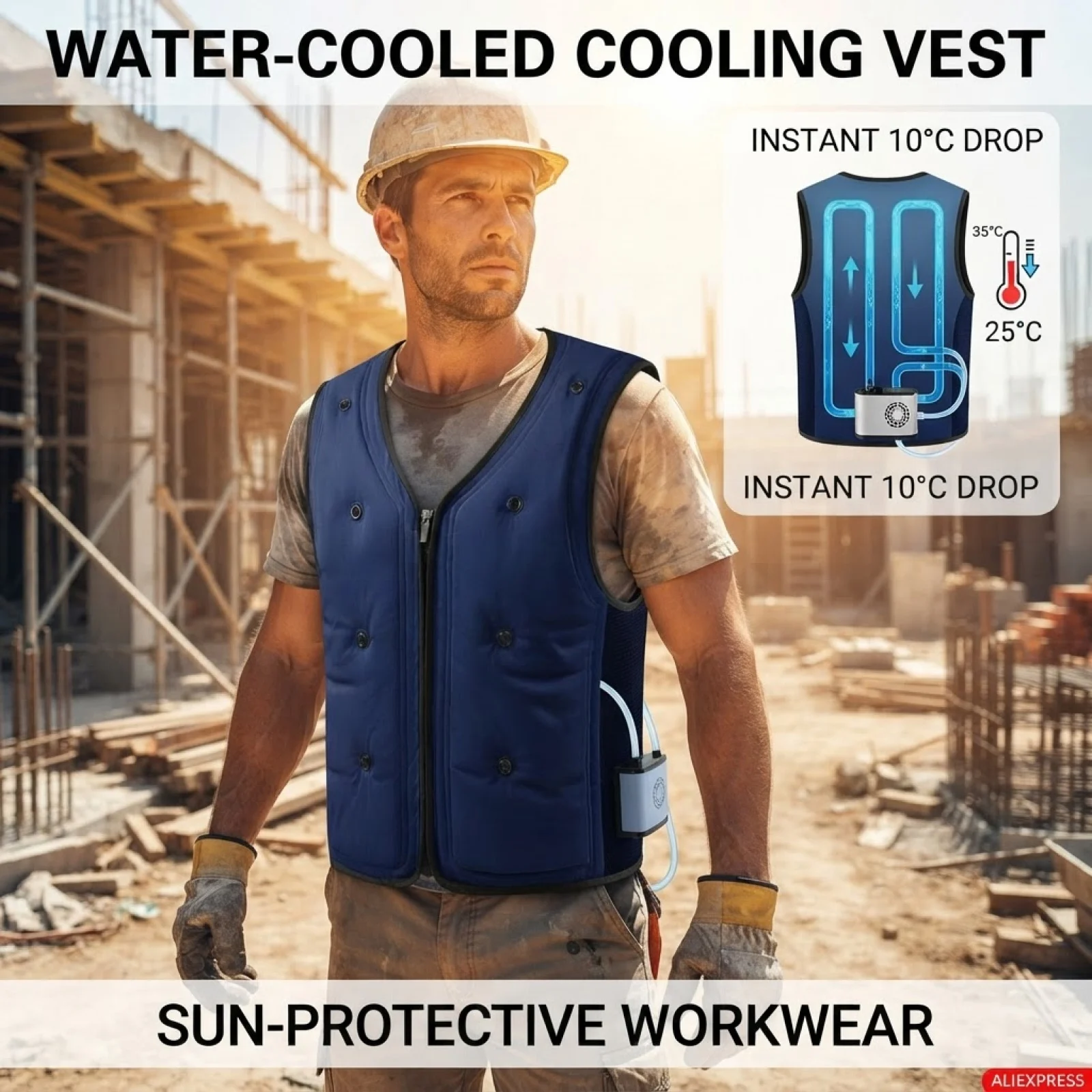 Summer Water Cooling Vest Breathable Mesh Sleeveless Zip Vest Water Circulation Cooling Vest for Outdoor Hiking Fishing Travel