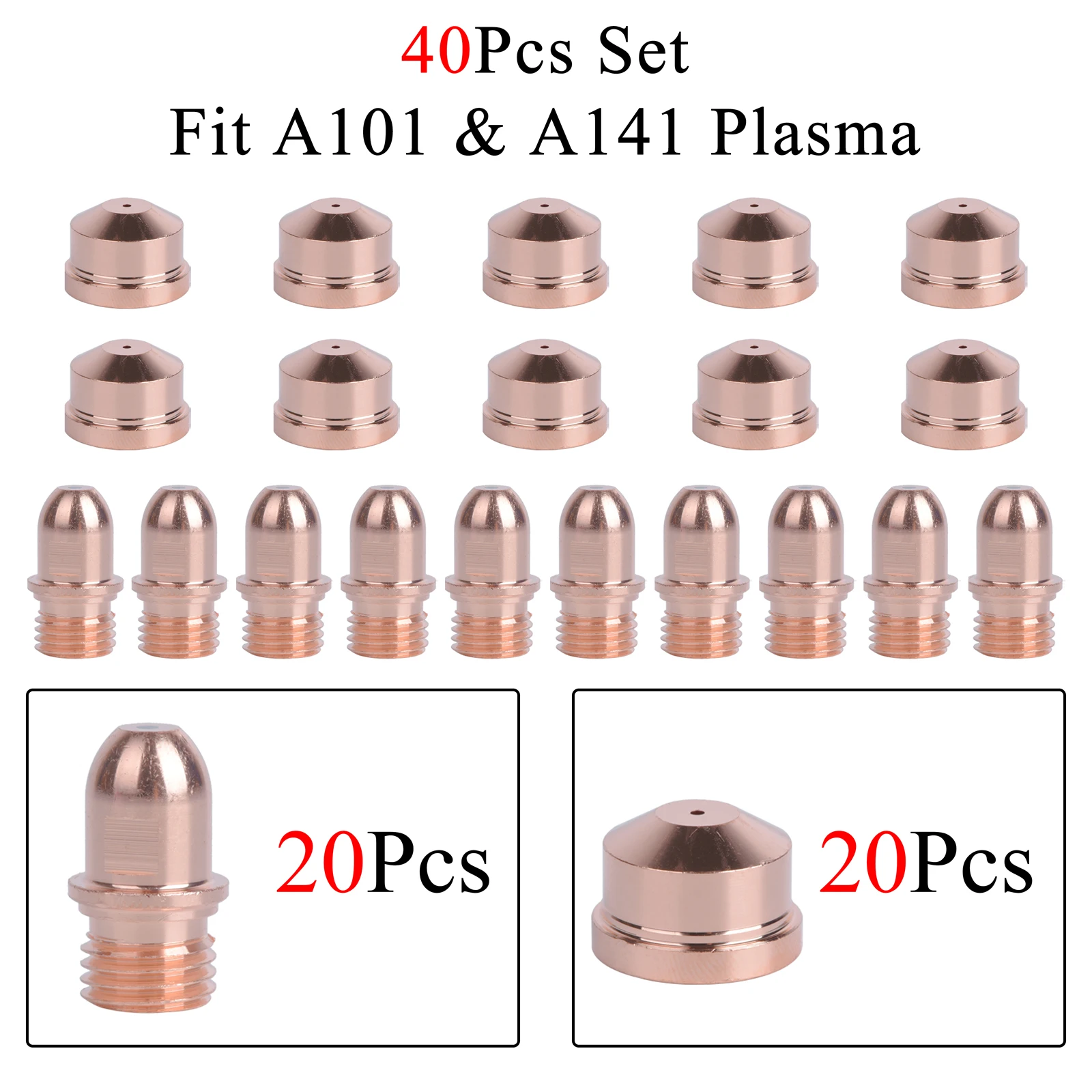 

40PCS Plasma Electrode PR0101 Nozzle Tip PD0101 1.4mm/1.7mm/1.9mm Fit Trafimet A90 A101 A141 A151