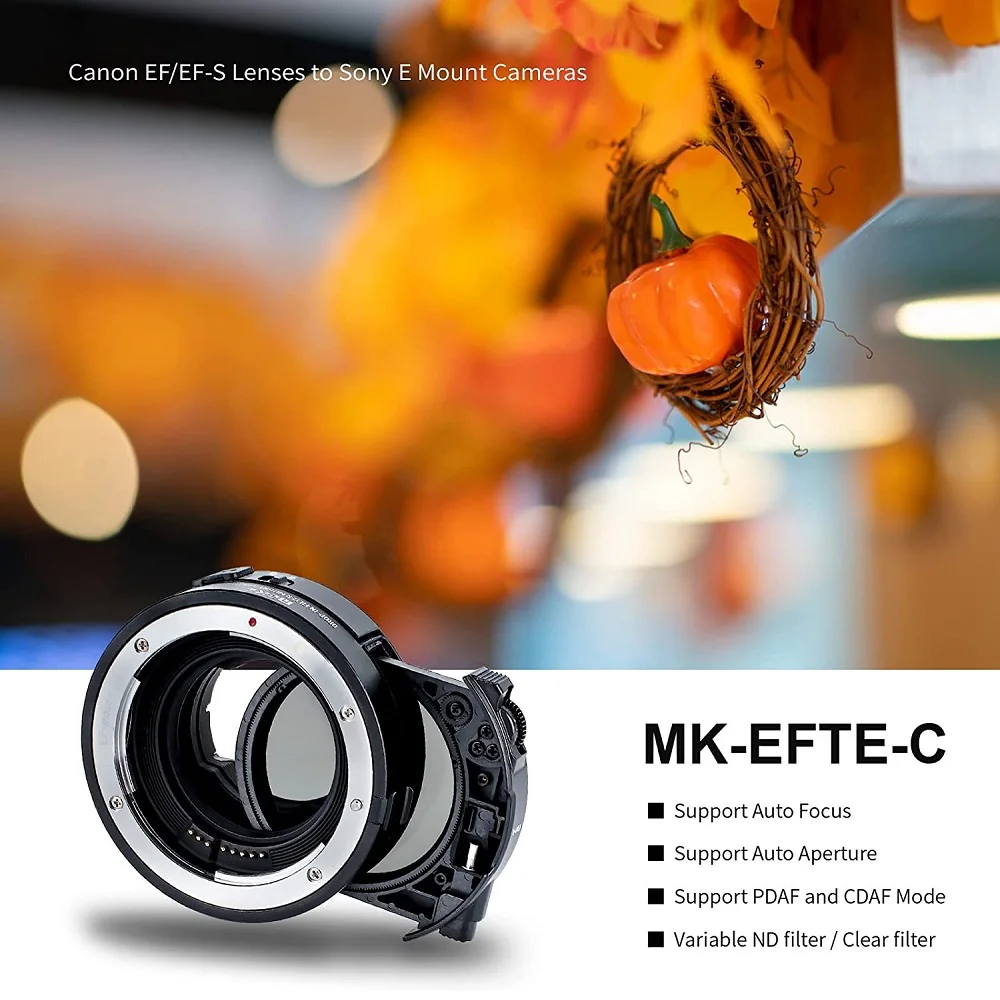 Meike MK-EFTE-C Auto-Focus Mount Lens Adapter with Drop-in ND Filters for Canon EF/EF-S Lenses to Sony E Mount A9 A7III A7II A7