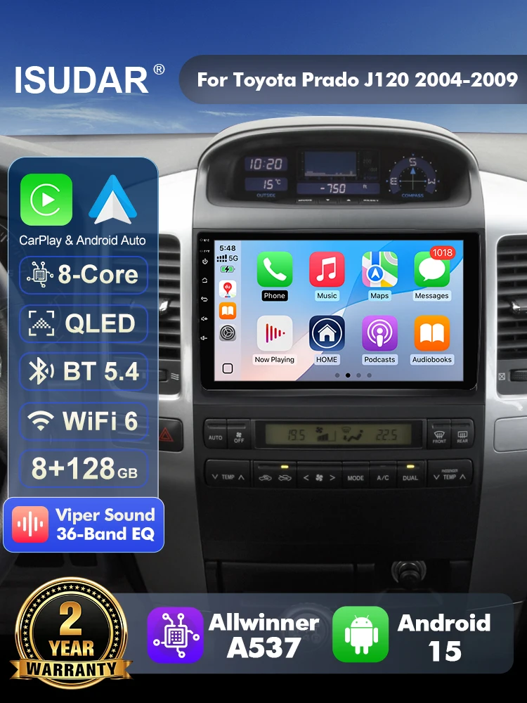 ISUDAR T57 Android 15 Radio For Toyota Land Cruiser Prado 120 III For Lexus GX470 GX 470 J120 2002- Multimedia Player CarPlay