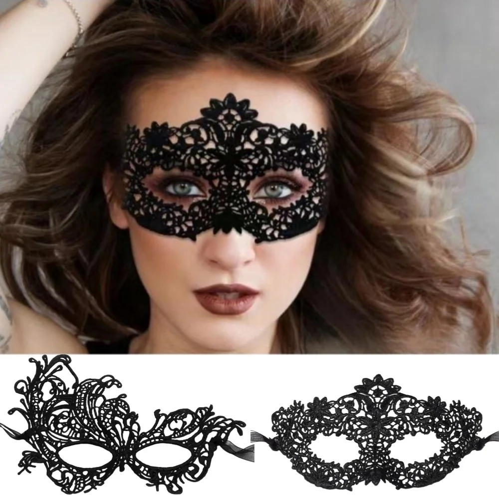 Masque pour les yeux en dentelle noire, demi-visage ajouré, Sexy, décorations de carnaval pour fête d'halloween, masques vénitiens pour femmes