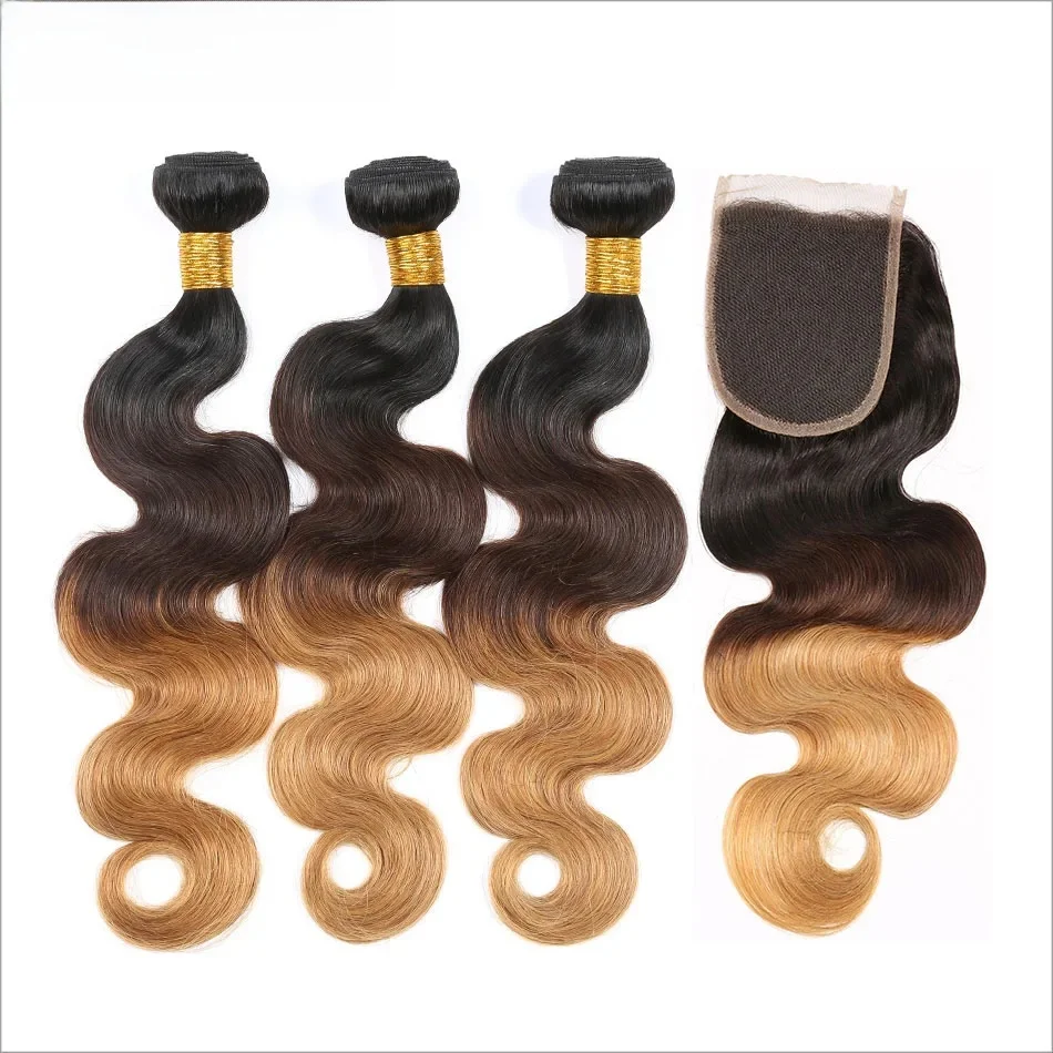 Spark Hair Peruaanse Losse Diepe Golf Menselijk Haar Bundels Met Sluiting Ombre Bruin Kleur Sluiting Met Bundels Voor Zwarte Vrouwen remy - afbeelding 2