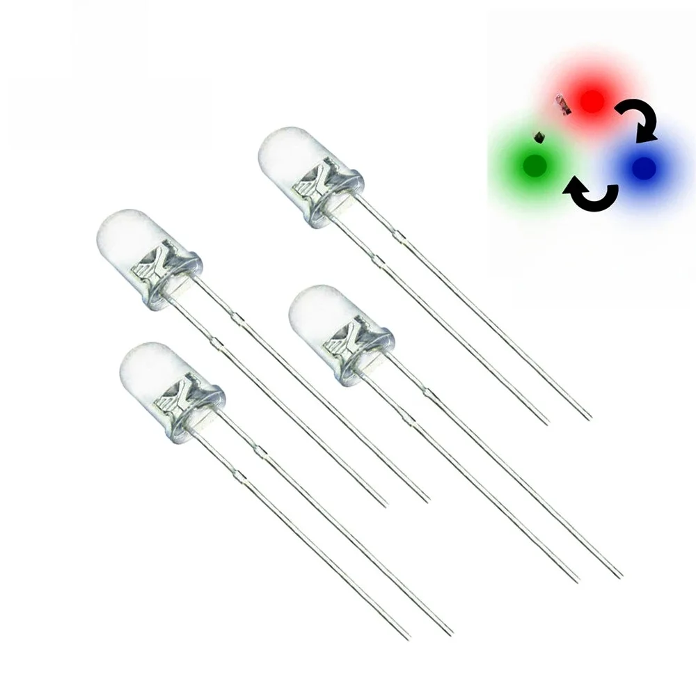 100 sztuk / partia 3 mm LED pełnokolorowa szybka / wolna lampa błyskowa RGB Czerwony Zielony Niebieski Tęczowy Wielokolorowy Okrągły Zestaw do samodzielnego montażu diod elektroluminescencyjnych — zdjęcie 2