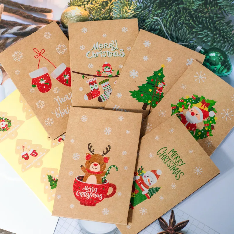 12pcs/1set Merry Christmas Fold Small Greeting Cards Xmas Greeting Card DIY New Year Postcard Gift Card Xmas Party Decorate Noel