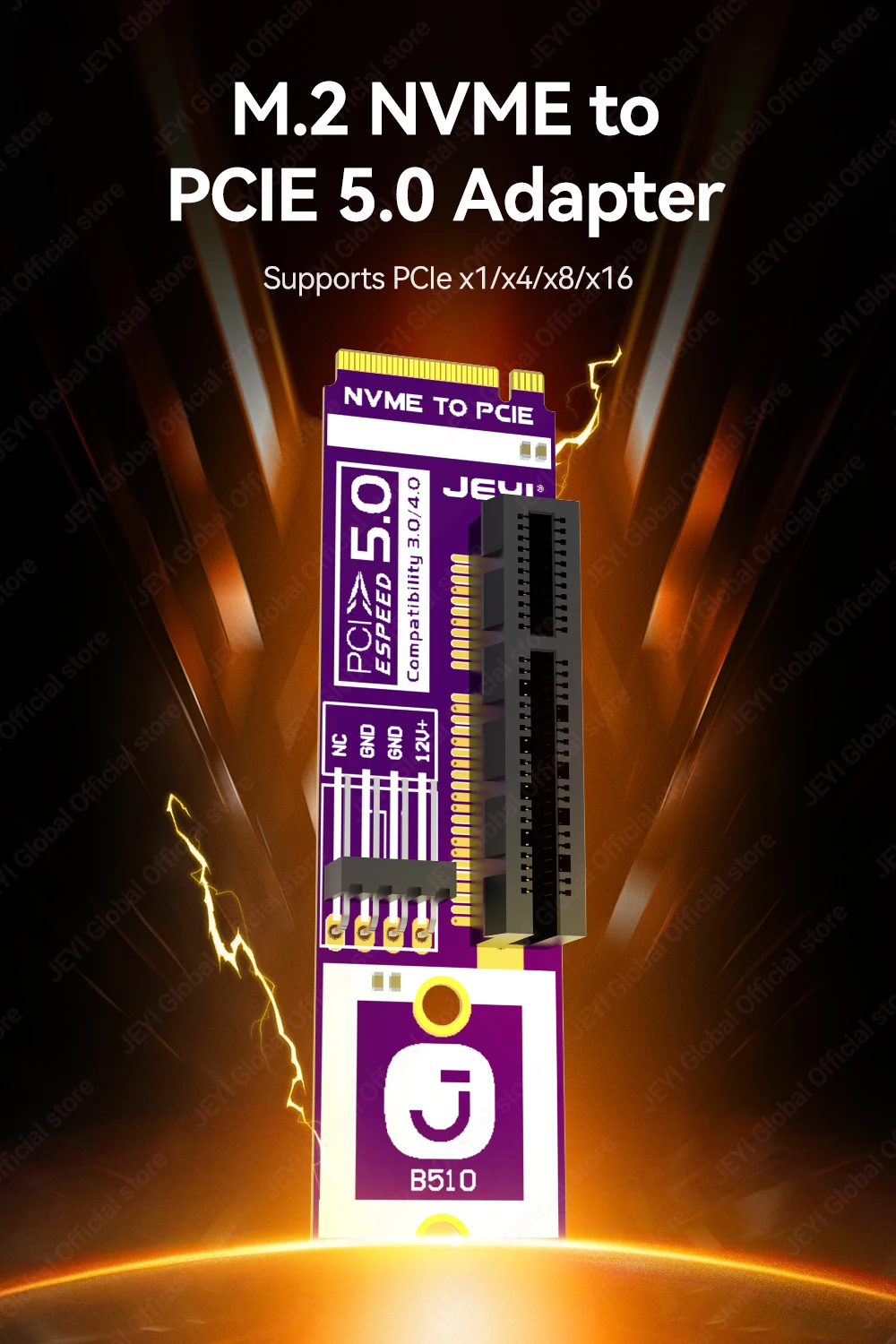 JEYI M.2 zu PCIe 5.0 X4 Adapterkarte 128Gb/s Hochgeschwindigkeitsübertragung Kompatibel mit PCIe X1/X4/X8/X16 Steckplätzen – Detail 1