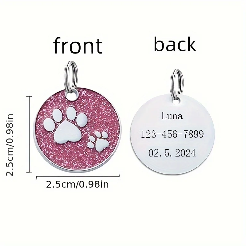 Free Personalized Dog Cat Plate Tags Engraved Puppy Pet ID Name Collar Tag Alloy Paw Glitter Pendant Pets Dogs Accessories