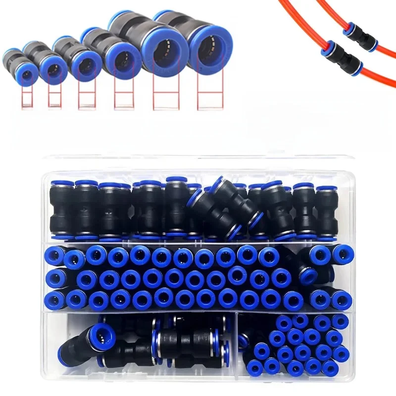 Kit de raccord rapide pneumatique en PU, tube à air droit en PU, haute pression, prise rapide, 4mm, 6mm, 8mm, 10mm, 12mm, 14mm, 4mm, 6mm, 8mm, 10mm, 23/60 pièces par boîte