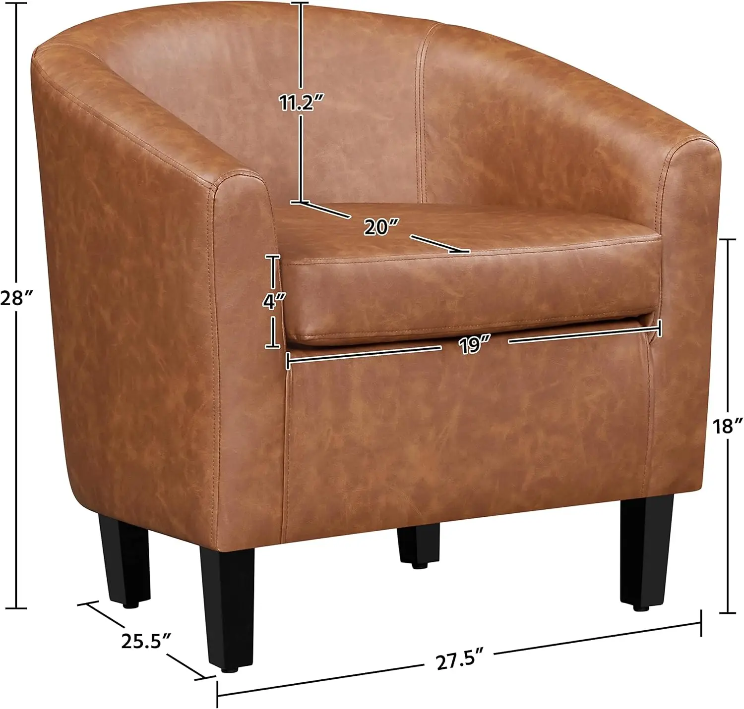 Accent Chairs Set of 2, Faux Leather Barrel Chairs Comfy Club Chairs, Modern Leather Armchairs with Soft Seat for Living Room image 4