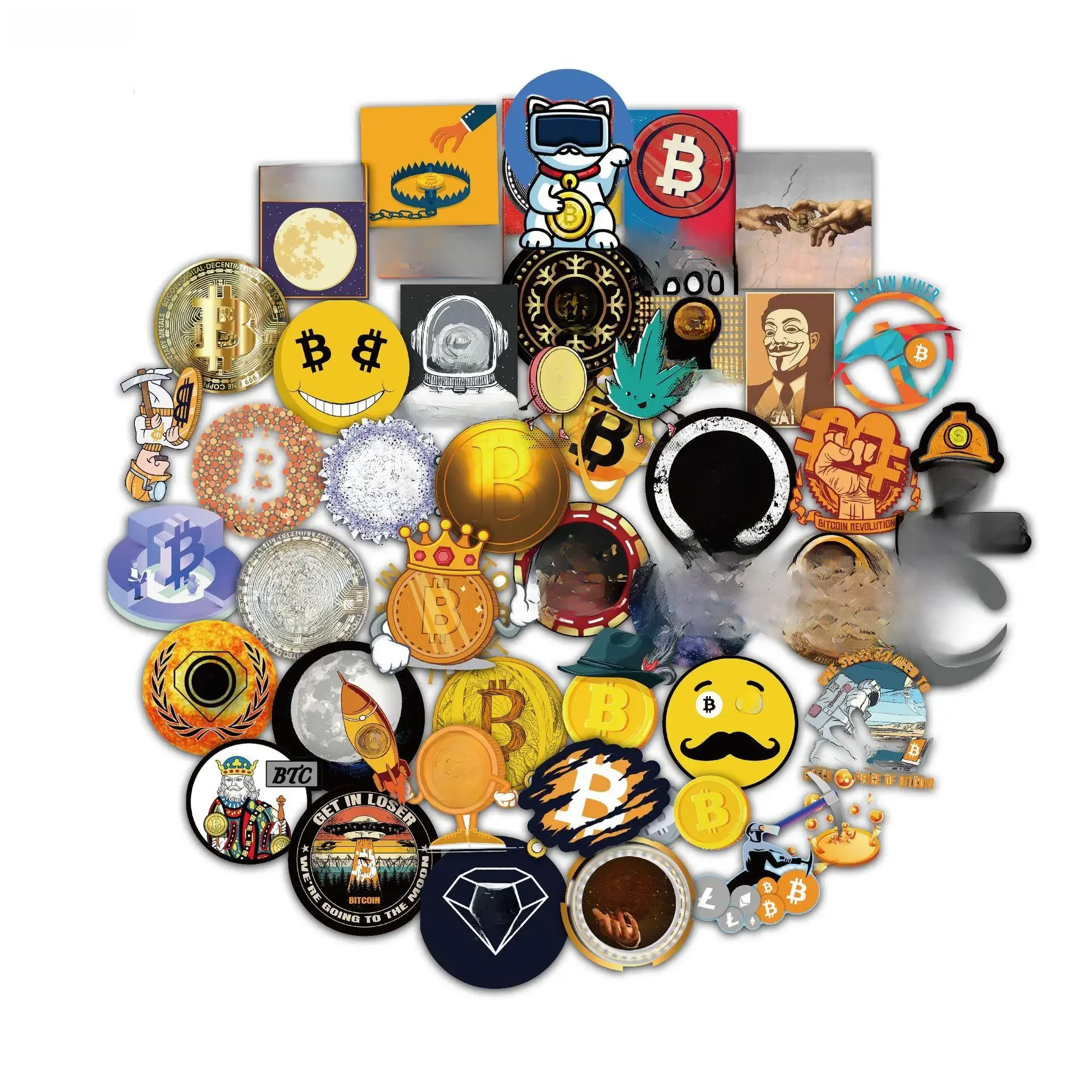 10/30/50PCS Cartoon Bitcoin Verschlüsselte Virtuelle Währung BTC Aufkleber Helm Laptop Skateboard Gepäck Graffiti Aufkleber Aufkleber F5