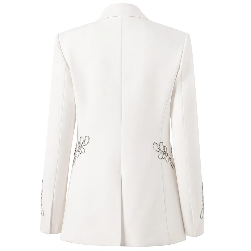 Elegant Diamond Blazer For Women Suit Embroidered Flares Notched Single Button Outwear Shiny Luxury Autumn Winter 2024