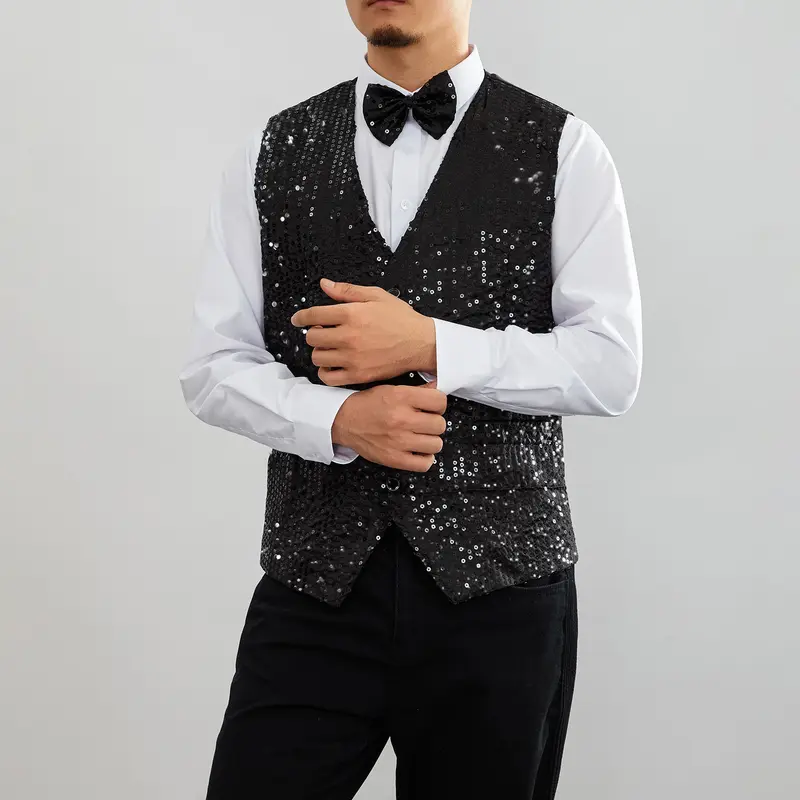 New Design Men Sequins Pattern Glitter Embellished V-neck Blazer Vest Male Evening Party Suits Plus Size hot - Image 5