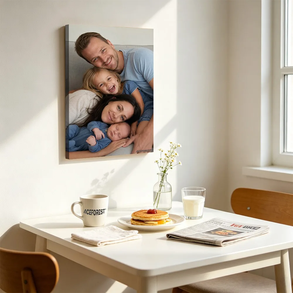 2D Personalized Photo Canvas Wall Art With Wooden Frame Custom Family Couple Portrait Glossy Print Home Interior Wall Hanging De - view 3